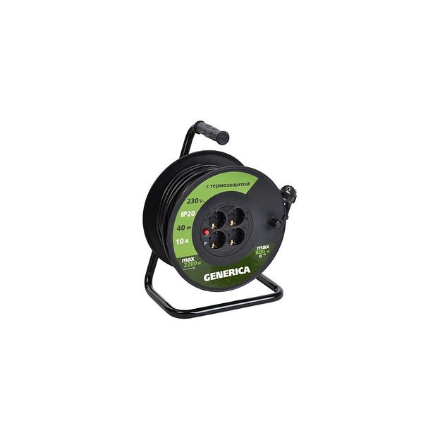 Удлинитель силовой IEK GENERICA УК40, розеток 4шт, 3x1.0 кв.мм, 10A, 40м, ПВС, катушка, черный [wkp10-10-04-40-g] фото 1