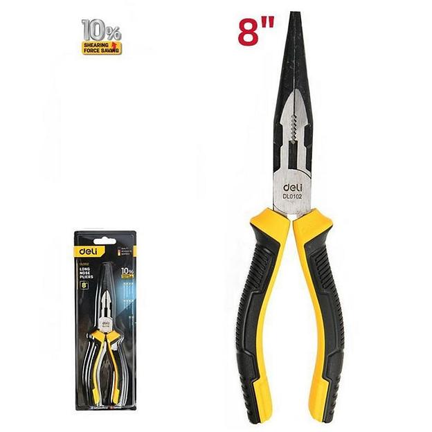 Удлиненные плоскогубцы Deli DL0102 200мм, двухкомпонентная прорезиненная рукоять фото 1