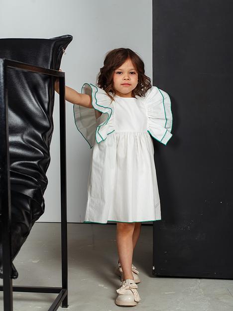 Платье MINI DI «Кенди» белый однотон с зелёной строчкой, сатин, арт.420 ОПТ фото 5