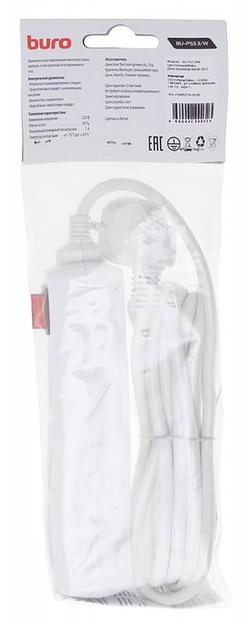 Сетевой удлинитель Buro BU-PS3.3/W 3м (3 розетки) белый (пакет ПЭ) фото 5