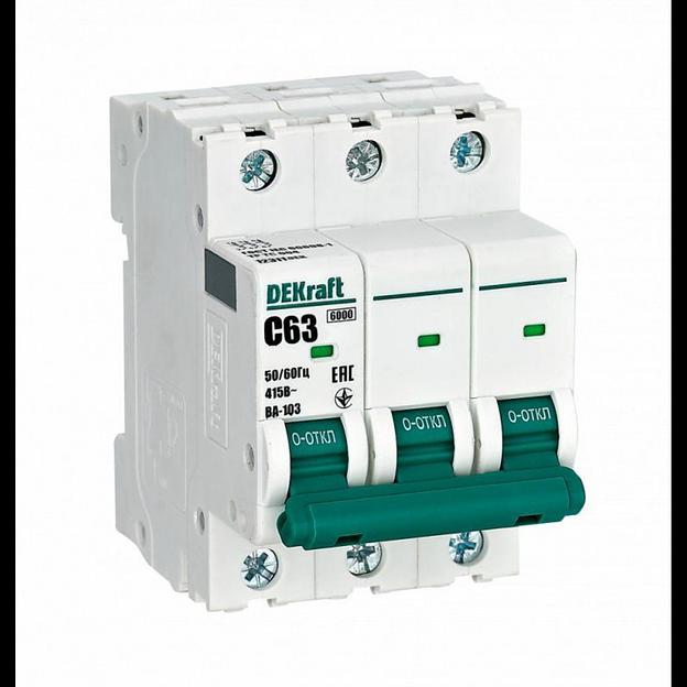 Выключатель автоматический модульный 3п C 63А ВА103 DEKraft 12311DEK фото 1