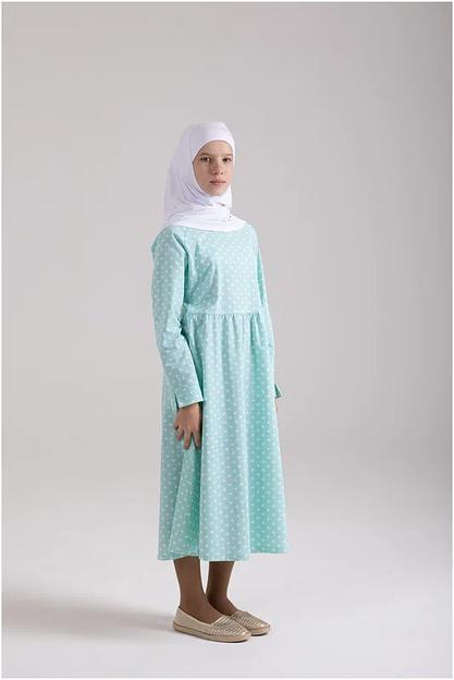 Платье Золотой ключик, хлопок, в горошек, синее ОПТ фото 1