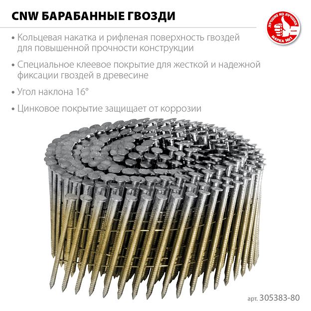 ЗУБР CNW 80 х 3.1 мм, барабанные гвозди рифленые оцинкованные, 3600 шт (305383-80) фото 3