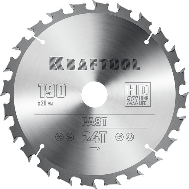 KRAFTOOL Fast, 190 х 20 мм, 24Т, пильный диск по дереву (36950-190-20) фото 1