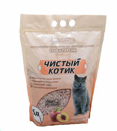 Наполнитель комкующийся «Чистый котик» Тофу персик, 6л фото 1