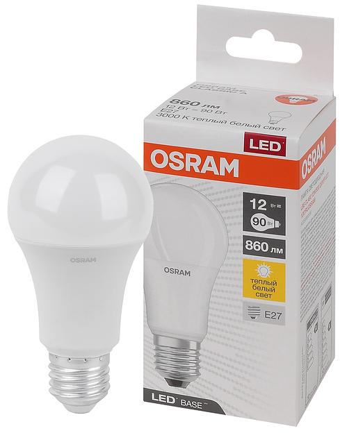 Лампа светодиодная LED Base Грушевидная 12 Вт (замена 90 Вт), 860Лм, 3000К, цоколь E27 OSRAM фото 1