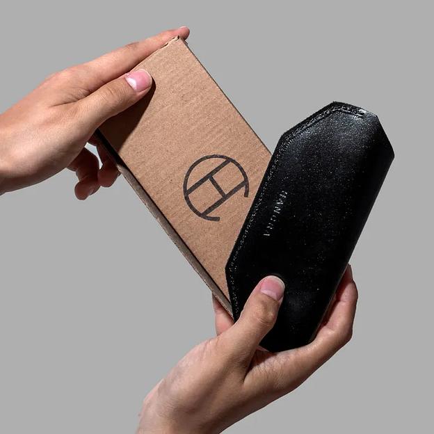 Футляр-чехол для очков из натуральной кожи Hancra, черный, опт фото 5