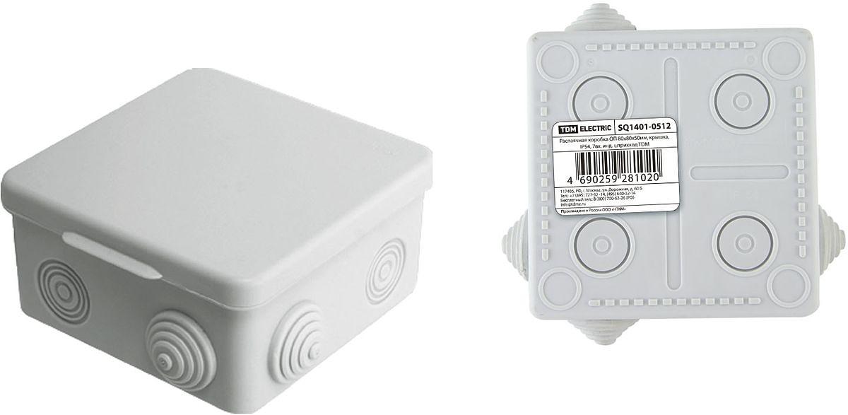 Распаячная коробка ОП 80х80х50мм, крышка, IP54, 7вх. инд. штрихкод TDM фото 1