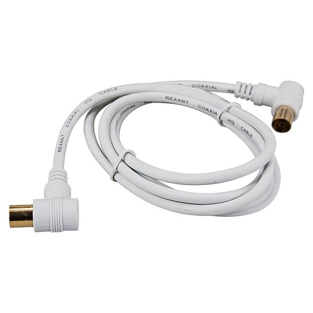 Шнур ТВ гнездо - ТВ штекер, угловой, длина 1,5 метра, белый REXANT фото 3