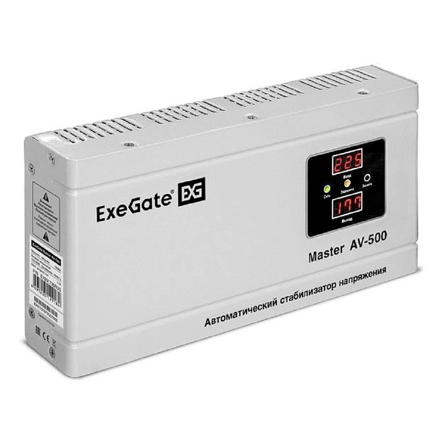 Exegate EX291736RUS Стабилизатор напряжения ExeGate Master AV-500 (500ВА, 140-260В, цифр. индикация вход/вых. напряжения, 220В±8%, КПД 98%, 5 уровней защиты, задержка, метал.корпус, евророзетка, RTL) фото 1