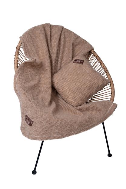 Комплект Woollamb подушка 40×40 см + плед 100×140 см букле, цвет кемел, опт фото 1