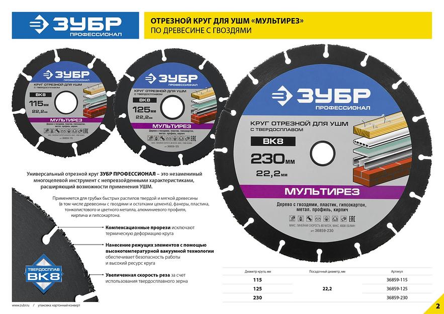 ЗУБР Мультирез, 230 х 22.2 мм, для УШМ, диск отрезной по дереву(с твердосплавным зерном), Профессионал (36859-230) фото 7