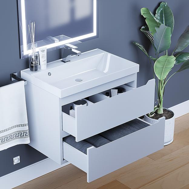 Тумба под раковину для ванной Uperwood Tanos 70 см, подвесная, белая матовая фото 3