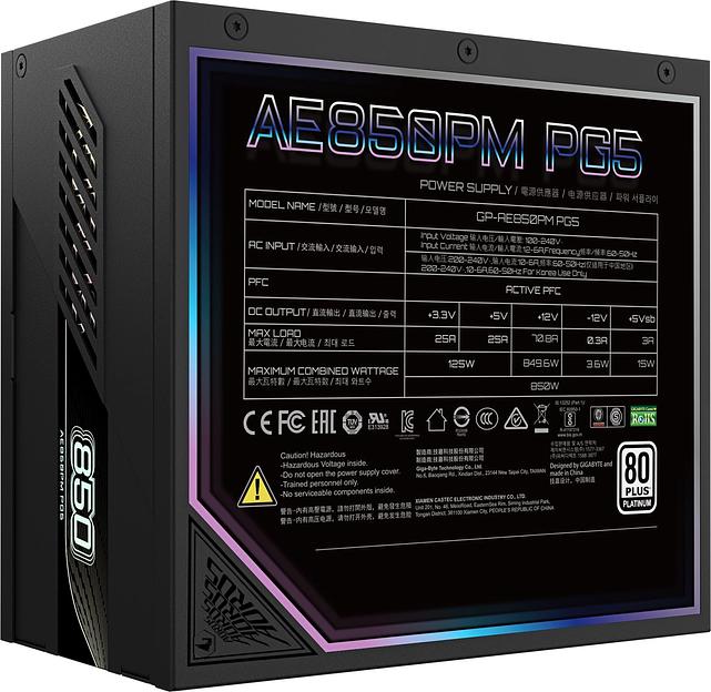 Блок питания Gigabyte ATX 850W AORUS ELITE GP-AE850PM PG5 Gen.5 80+ platinum (20+4pin) APFC 120mm fan 16xSATA Cab Manag RTL фото 4