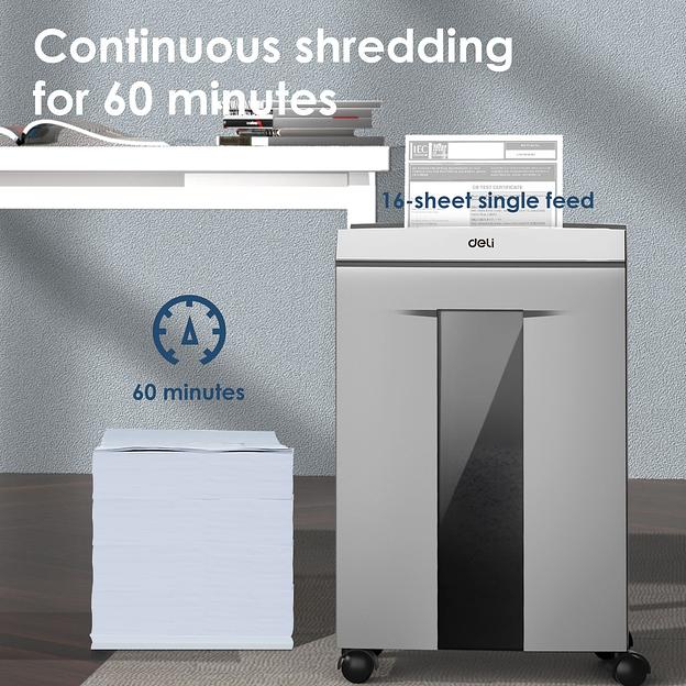 Шредер Deli ET096 серый с автоподачей (секр.P-5) фрагменты 16лист. 30лтр. скрепки скобы пл.карты CD фото 7