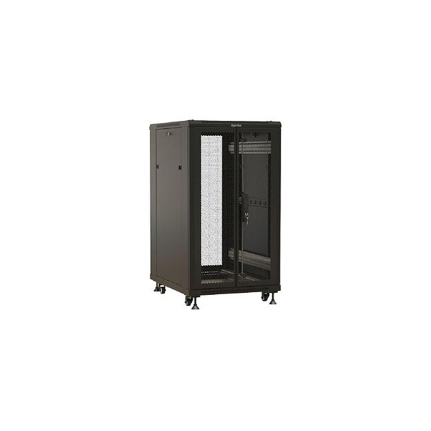 Шкаф коммутационный Hyperline TTBR-1868-DD-RAL9004 напольный, перфорированная двустворчатая передняя дверь, 18U, 600x988x800 мм фото 1
