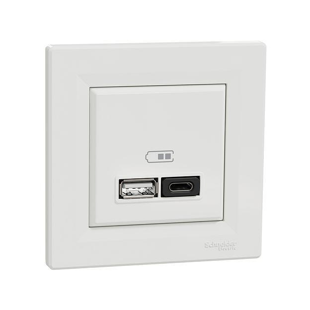 Розетка USB SE EPH2700421 Asfora A+С 45 Вт (быстрая зарядка) в сборе белый EPH2700421 фото 1