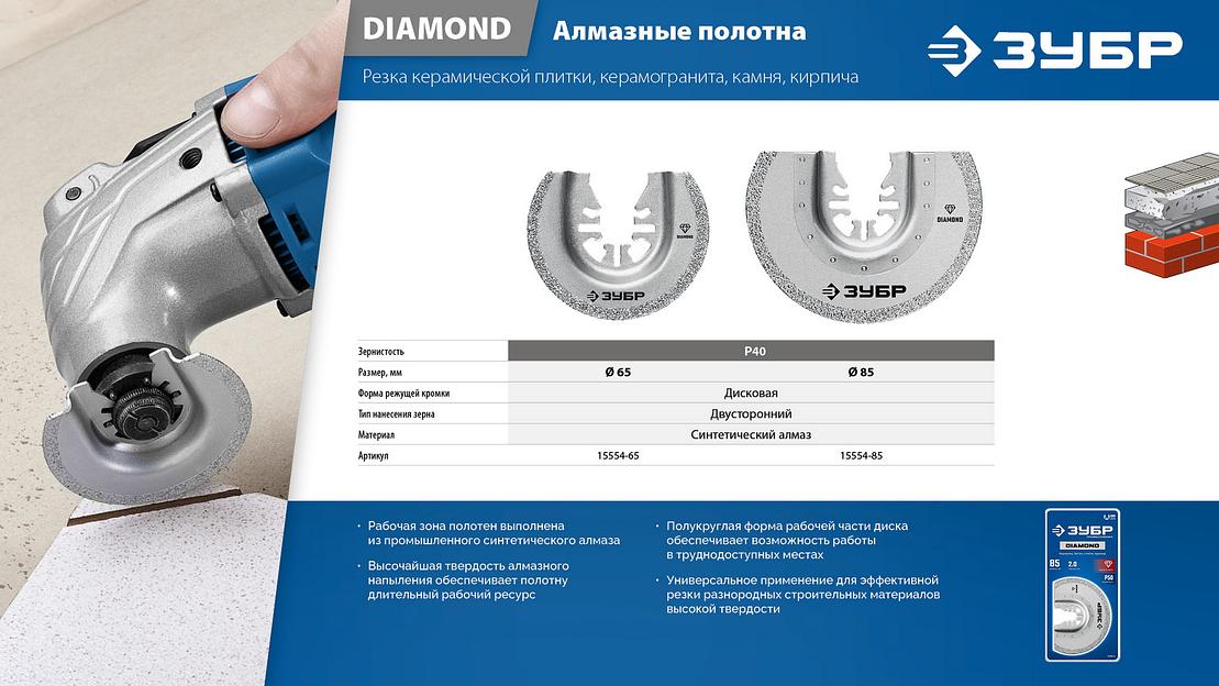 ЗУБР DIAMOND 85x2.0 мм полотно пильное с алмазным зерном Р50: керамика, бетон, кирпич, QUICK Uni-Lock (15554-85) фото 6