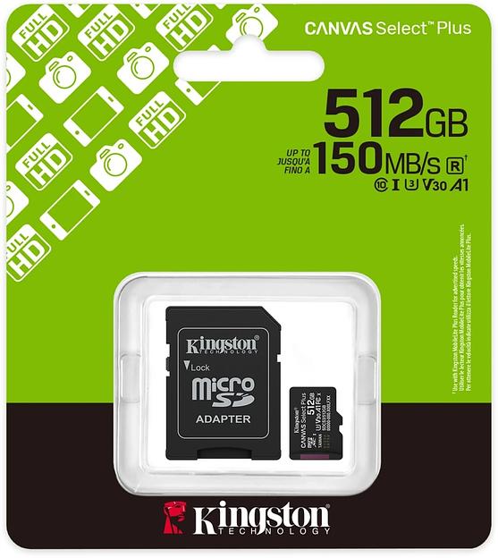 Флеш карта microSDXC 512GB Kingston SDCS3/512GB Canvas Select Plus + adapter фото 3