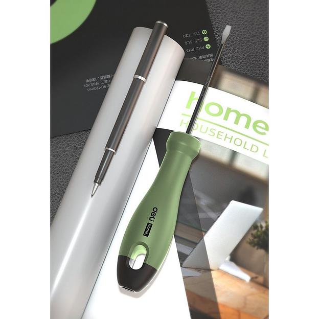 Шлицевая отвёртка "Home Series Green" Deli HT1103L 3x75мм Эксклюзивный дизайн, рукоятка из высококачественного софттач пластика фото 2