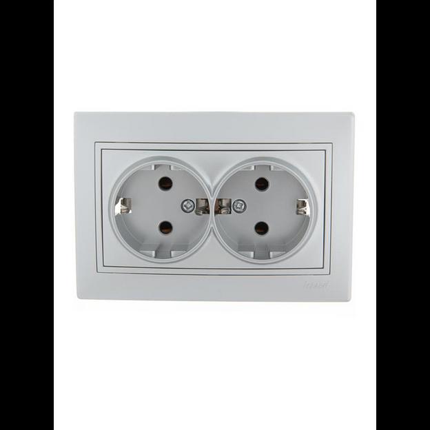 Розетка 2-м СП Mira 16А IP20 с заземл. со вставкой керамика сер. метал. LEZARD 701-1010-127 фото 1