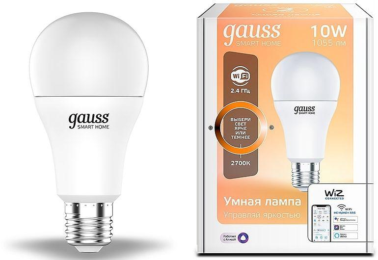 Умная лампа Gauss IoT Smart Home E27 10Вт 1055lm Wi-Fi (упак.:1шт) (1070112) фото 1