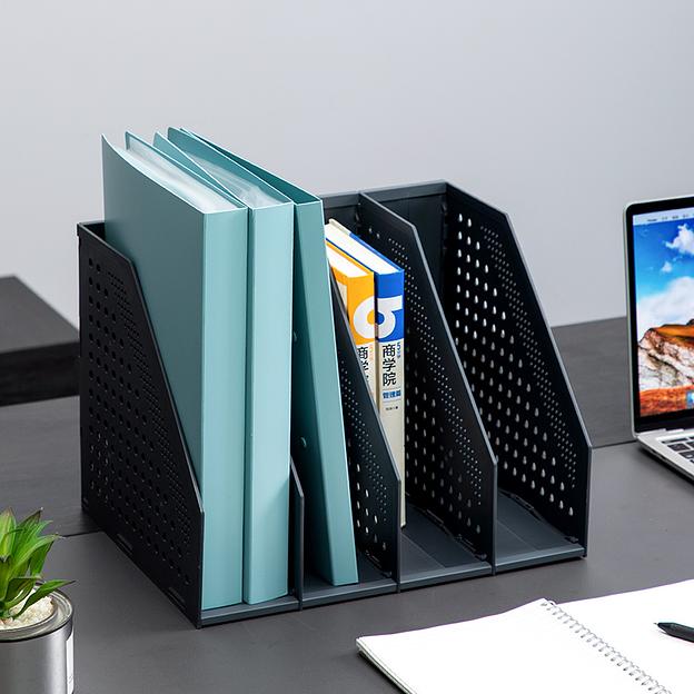 Лоток вертикальный Deli 78996DK-GREY 4отд. складной 332x256x243мм темно-серый пластик фото 4