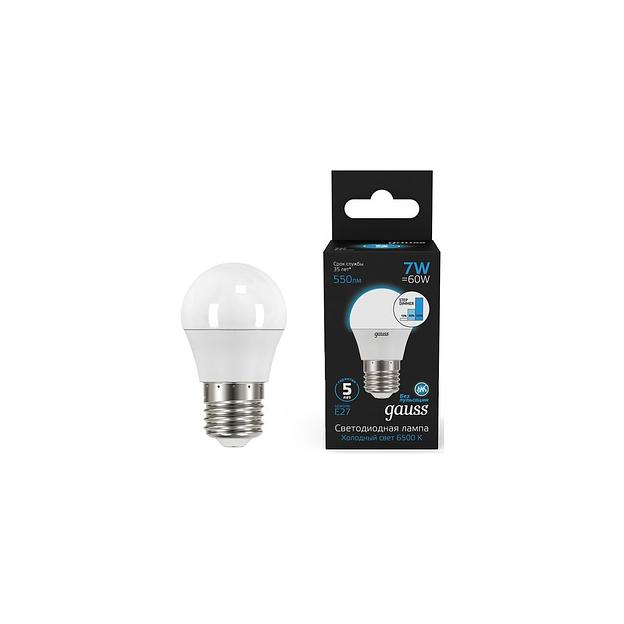 Упаковка ламп LED GAUSS E27, шар, 7Вт, 105102307-S, 10 шт. фото 1