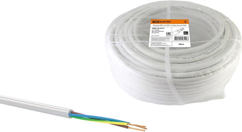 Провод ПВС 3х4 ГОСТ (100м), белый TDM фото 1