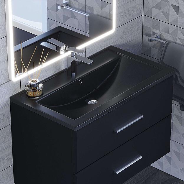 Раковина кварцевая для ванной Uperwood Foster Quartz 80 см, черная матовая, космос фото 1