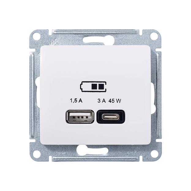 GLOSSA USB РОЗЕТКА A + тип-C 45W высокоскор.заряд. QC, PD, механизм, БЕЖЕВЫЙ фото 2