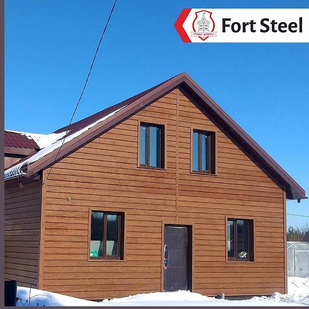 Металлический сайдинг «Евробрус с тиснением» цвет Printech Тёмный дуб 3D фото 4