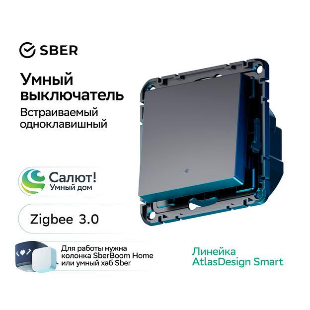 ATLASDESIGN SMART 1-кл. ВЫКЛЮЧАТЕЛЬ с подсв., Zigbee, сх.1, L+N, 10А, мех., КАРБОН фото 10