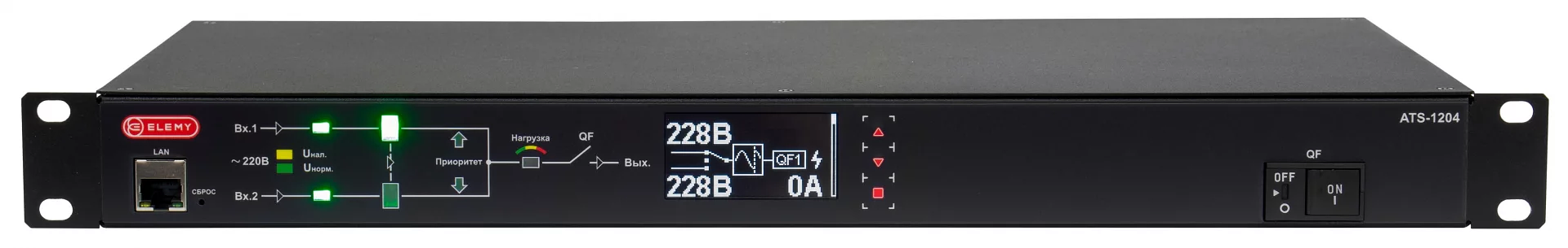 Автоматизированный ввод резервного питания Elemy ATS-1204/16 гор.размещ. 1xC19 9xC13 с мониторингом 16A 2xC20 фото 1