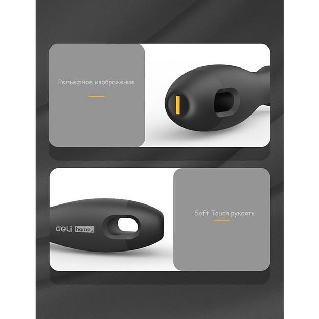 Шлицевая отвёртка "Home Series Black" Deli HT1103 3x75мм Эксклюзивный дизайн, рукоятка из высококачественного софттач пластика фото 3