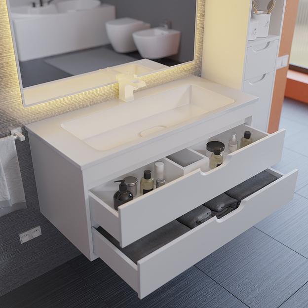 Тумба с раковиной для ванной Uperwood Modul 100 см, подвесная, глянцевая, белая  фото 6