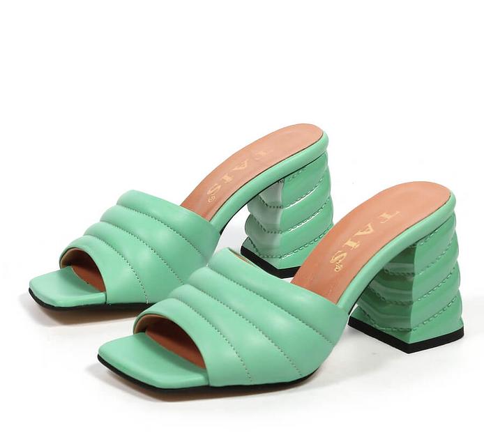 Сабо женские TAIS из натуральной кожи на каблуке, арт.101-n салатовый ОПТ фото 5