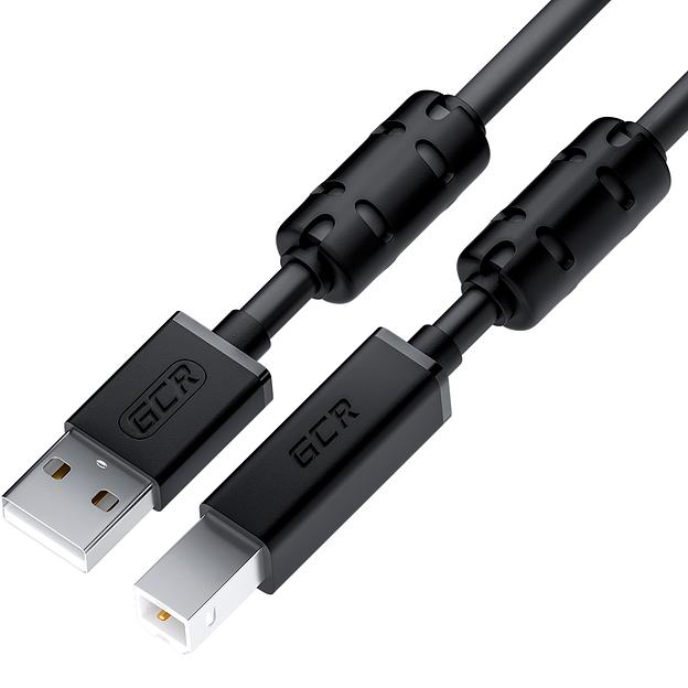 GCR Кабель PROF 2.0m USB 2.0, AM/BM, черный, ферритовые кольца, 28/24 AWG, экран, армированный, морозостойкий, GCR-52423 Кабель Greenconnect 2 м (GCR-52423) фото 1