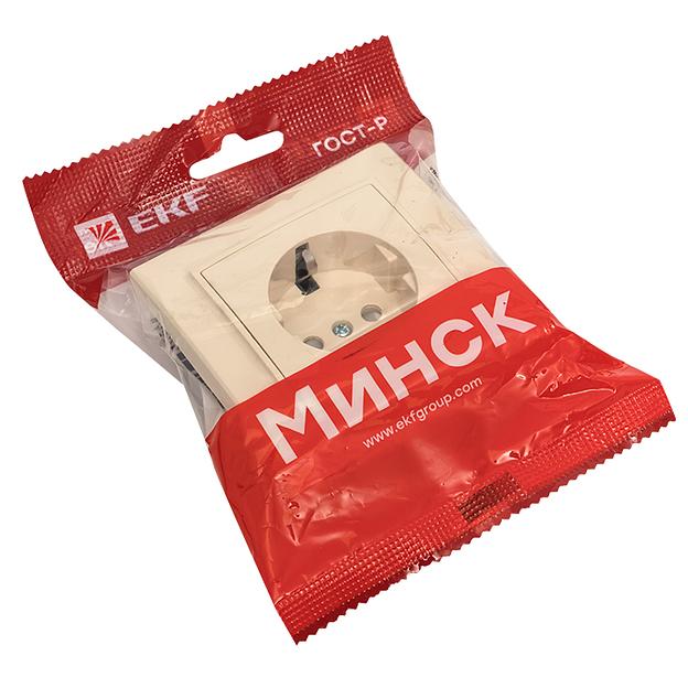 EKF ERR16-028-200 Розетка 1-мест. СП с/з 16А бежевый с защ. штор. Минск EKF фото 2