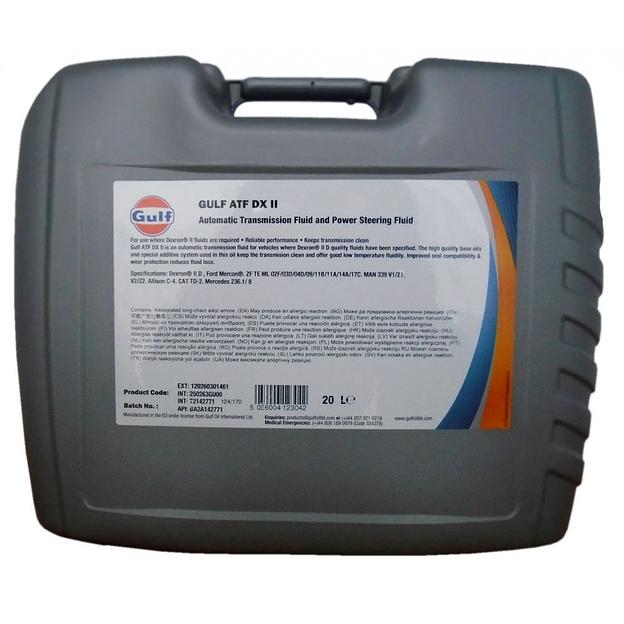 Моторное масло трансмиссионное для легковых и грузовых автомобилей Gulf ATF DX II 20 л фото 1