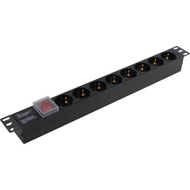 Exegate EX280840RUS Блок розеток ExeGate ServerPro PDU-19H801 Al-8S-C14-SW, 19", 1U, Алюм., 8Schuko, С14 фото 1