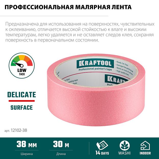 KRAFTOOL #200 Delicate 38 мм х 30 м, для деликатных и недавно окрашенных поверхностей, малярная лента (12102-38) фото 4