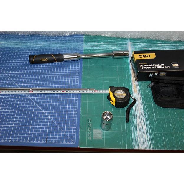 Ключи Deli Крестообразный балонный гаечный ключ Deli DL4416K 1/2" 17/19мм + 21/23мм, сталь Cr-V, противоскользящая ручка, сумка на молнии фото 3