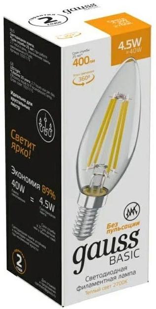 Лампа светодиодная Gauss Basic 1031115 4.5Вт цок.:E14 свеча 220B 2700K св.свеч.бел.теп. (упак.:10шт) фото 2