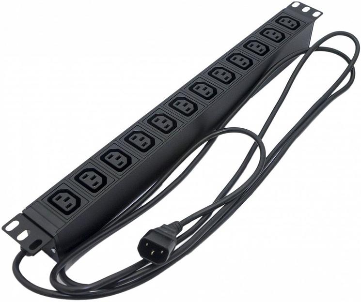 Hyperline SHE19-12IEC-2.5IEC Блок розеток для 19" шкафов, горизонтальный, 12xIEC 320 C13, 10A, 250В, кабель питания 3х1.0мм2, длина 2.5 м, с вилкой IEC 320 C14, 482.6x44.4x44.4мм (ДхШхВ) фото 1