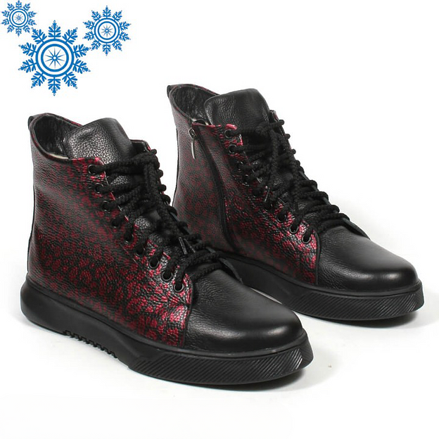 Зимние ботинки TAIS на шнурках с молнией, арт.MT238-2-Ш чёрно-бордовый ОПТ фото 4