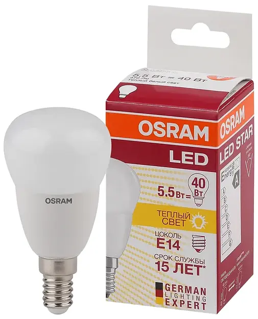 Лампа светодиодная LED 5.4Вт E14 LS CLP40 теплый, матовый шар Osram фото 1