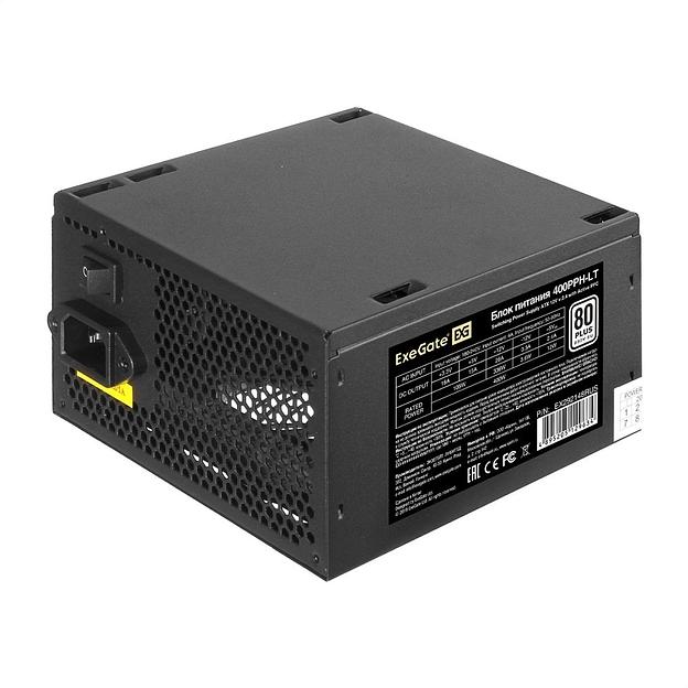 Exegate EX292148RUS Блок питания 400W ExeGate 80 PLUS® 400PPH-LT (ATX, APFC, КПД 82% (80 PLUS), 12cm fan, 24pin, (4+4)pin, PCIe, 5xSATA, 3xIDE, RTL, black) фото 1