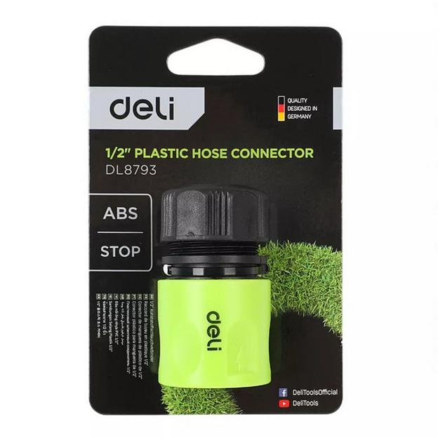 Соединитель быстросъемный с аквастопом для поливочных шлангов 1/2" Deli DL8793 ударопрочный пластик фото 2