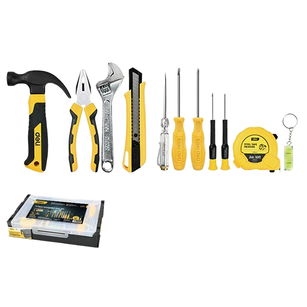 Набор ручного инструмента Deli Набор ручного инструмента 11 предметов Deli DL1211 штабелируемый пластиковый ящик фото 1